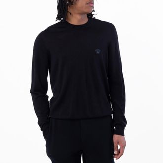 Versace Embroidered Medusa Wool-Blend Sweater, Brand Size 50 ( US Size 40 )