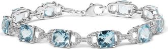House of Brilliance Silver 7x7 mm Cushion Cut Blue Topaz and Diamond Accent Tennis Bracelet at Nordstrom