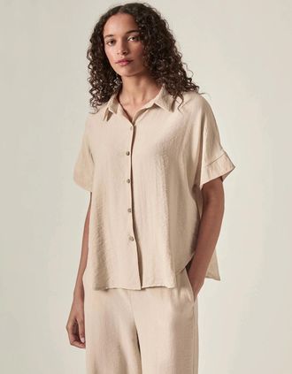 James Lakeland Womens Relaxed Short Sleeve Blouse - Oatmeal - Tan - Size: 12