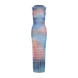 Jean Paul Gaultier Light Blue Mesh Printed Air Long Dress-Donna