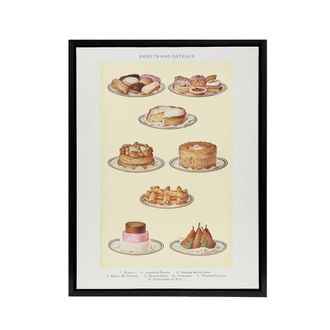Artery8 Sweets & Gateaux Cakes Mrs Beeton Framed Canvas Wall Art Print in Yellow | Size: W24 x H32