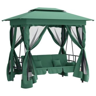vidaXL Cenador De Jard&iacute;n Banco Columpio Convertible Acero Y Tela Verde Vidaxl