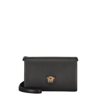 Versace Elegant Black Leather Bag Versatile