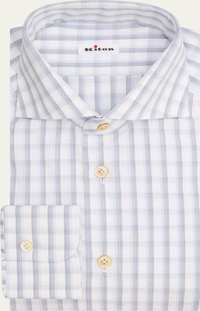 Kiton Mens Check Cotton Dress Shirt
