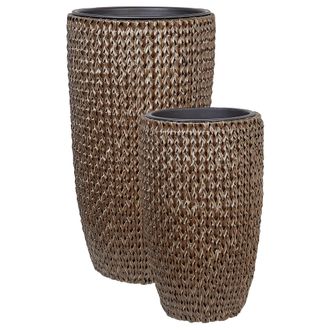 Beliani Conjunto De 2 Macetas De Rat&aacute;n Sint&eacute;tico Para Interior Y Exterior Con Inserto Marr&oacute;n Cedrus