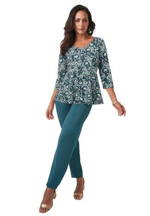Jessica London Knit Crepe Sweetheart Neckline Peplum Top in Mystic Pine Botanical at Nordstrom, Size Medium