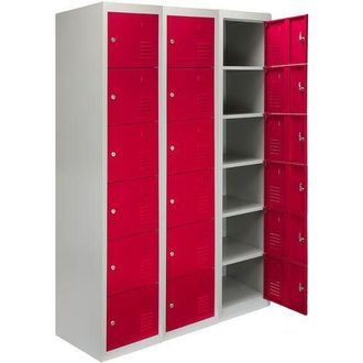 MonsterShop Monstershop - 3 Taquillas Met&aacute;licas Para Montar Con 6 Puertas Rojas 45x114x180cm Con Estantes Llaves Imanes Portatarjetas Nombre Casilleros Metalicos 