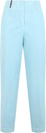 PESERICO Cropped Trousers, female, Blue, XL, Stretch Cotton Trousers