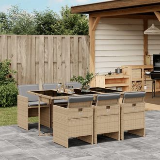 vidaXL Set Comedor De Jard&iacute;n 7 Pzas Con Cojines Rat&aacute;n Sint&eacute;tico Beige Vidaxl