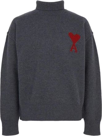 Ami Turtleneck Knitwear T-Shirt Gray UKS839-018-084