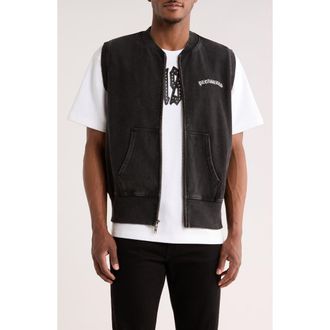 Pleasures Embroidered Logo Denim Vest in Faded Black at Nordstrom, Size Xx-Large