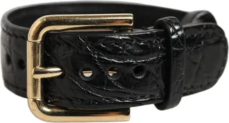 Dolce & Gabbana Black Textured Leather Gold Buckle Belt Strap Womens Bracelet