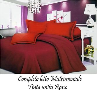 Trade Shop Trade Shop - Completo Letto Lenzuola Matrimoniale Con Copri Cuscini Tinta Unita Colore Rosso