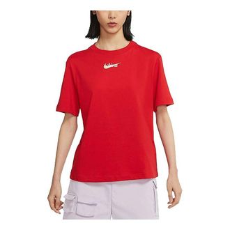 Nike (WMNS) Nike Sportswear Alphabet Logo Sports Round Neck Short Sleeve Red DM3553-657