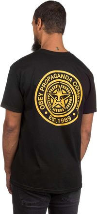 Obey Mens Propaganda Company Regular Fit T-Shirt, Black/Gold, X-Large