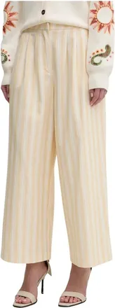 Never Fully Dressed Broeken, Dames, Geel, L, Katoen, Gestreepte Pantalon met Plooien