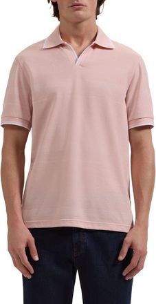 Bugatchi Textured Stripe Johnny Collar Polo in Dusty Pink at Nordstrom, Size Xx-Large