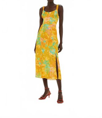Whistles Palm Floral Carmel Midi Dress In Multicolour