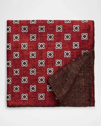 Brunello Cucinelli Men & apos;s Medallion Double-Face Silk Pocket Square