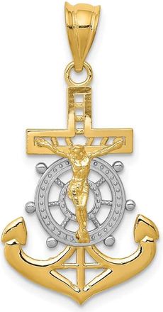 Diamond2Deal 14k Yellow Gold Rhodium Diamond-cut Mariners Cross Pendant