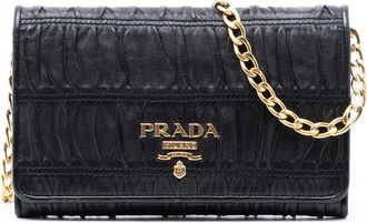 Prada Pre-owned Womens Nappa Gaufre Wallet On Chain - Black Leather - One Size