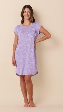 The Cats Pajamas Pima Knit Short Sleeved Sleep Shirt in Confetti Dot Lilac at Nordstrom, Size X-Large