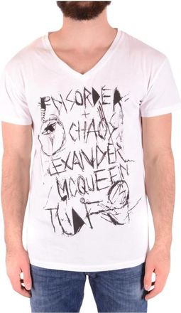 Alexander McQueen Gedruid T-shirt met V-hals en korte mouwen van katoen - Heren - T-shirts - Wit - XS - Katoen - Tops