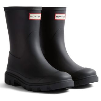 Hunter Unisex Downpour Short Rubber Mens BLACK Wellington Boots - Size UK 12