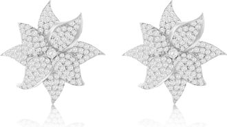 Suzy Levian Yellow Sterling Silver White Cubic Zirconia Large Pave Flower Earrings