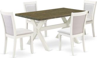 East West Furniture X076MZ001-5 5-Piece Dining Set Consists of a Wooden Dining Table and 4 Cream Dining Chairs - Wire Brushed Linen White Finish