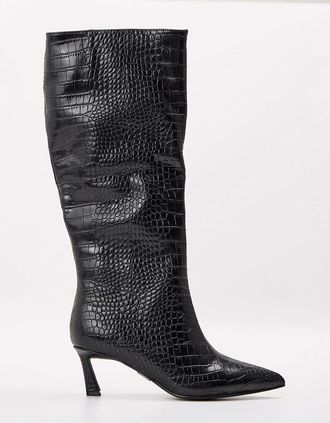 Steve Madden Womens Lavan Knee High Boots with Flared Heel - Black - Size: 9