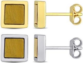 Delmar Mens Set of 2 Tigers Eye Square Stud Earrings in Yellow at Nordstrom Rack