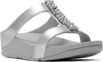 FitFlop Fino Pearls and Crystal H Bar Slides in Silver at Nordstrom, Size 11