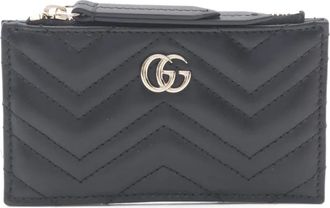 Gucci 20s gewatteerde portemonnee met GG-logo en chevron-streep - Zwart