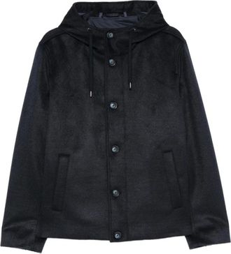 Herno Jassen, Heren, Blauw, 3Xl, Jas met knoopsluiting en trekkoord in de capuchon