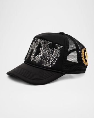 Who Decides War by Ev Bravado Men & apos;s Baroque Embroidered Trucker Hat