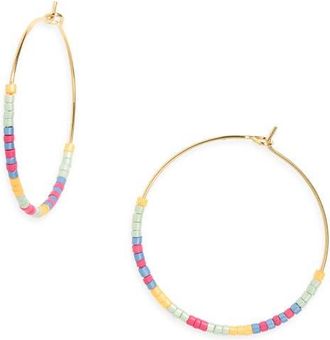 Nordstrom Bead Accent Hoop Earrings in Rainbow Multi- Gold at Nordstrom