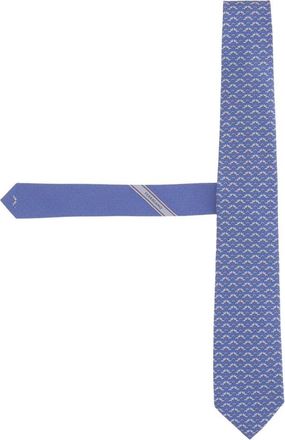 Ferragamo Zijden das met patroon - Heren - Stropdassen - Blauw - ONE Size - Accessoires