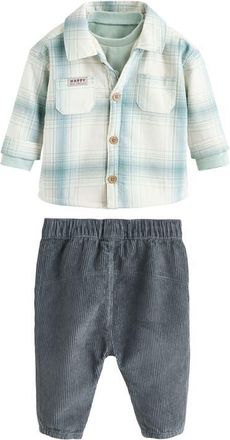 Next Plaid Overshirt, T-Shirt & Corduroy Pants Set in White at Nordstrom, Size 12-18M