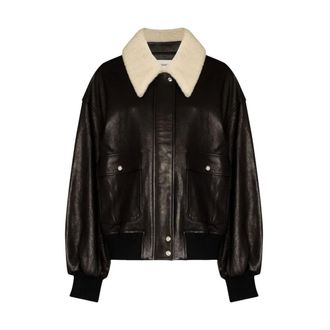 Khaite Leather Jackets, female, Black, XS, Black Leather Shearling Trim Outerwear