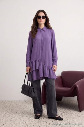 Trendyol Modest Dames Paars Effen Lang Oversized Modest Overhemden