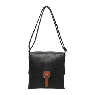 Generic Womens Vegan Leather Crossbody Bag, Satchel Bag, Flap Closure with Buckle (Black)