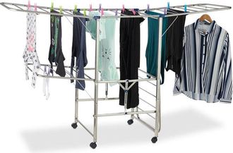 Relaxdays Relaxdays - Tendedero De Ropa Xxl, Secadora, Alas & Ruedas, Plegable, 111 X 185,5 X 53 Cm, Plateado