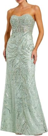 Mac Duggal Strapless Rhinestone Embellished Trumpet Gown in Jade at Nordstrom, Size 10