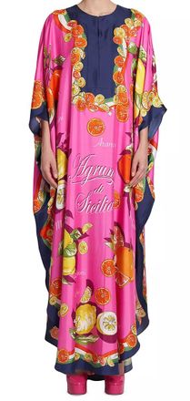 Dolce & Gabbana Pink Capri Silk Painterly Fruit Kaftan Size S