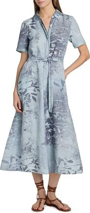 SIMKHAI Audria Floral Linen-Blend Belted Midi Dress In Multicolor