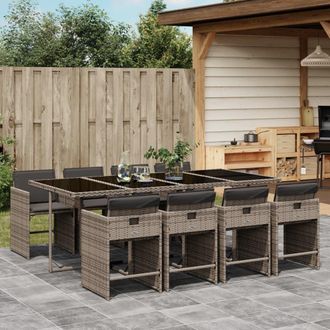 vidaXL Vidaxl - Set Comedor Jard&iacute;n 9 Pzas Y Cojines Rat&aacute;n Sint&eacute;tico Gris