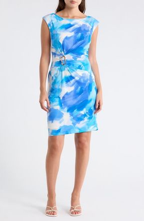Julia Jordan Bateau Neck Cap Sleeve Sheath Dress in Blue Multi at Nordstrom Rack, Size 12