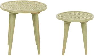 Beliani Conjunto De 2 Mesas De Madera De Mango Verde Claro Hecho A Mano Desgastado Maharo