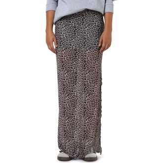 Noisy May Lesley Print Maxi Skirt in Grey Leopard at Nordstrom, Size Medium